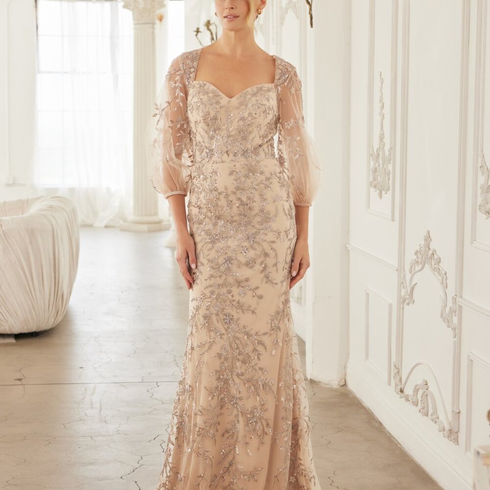 Plus size formal dress.Mother of the bride 3 quarter sleeve party champagne